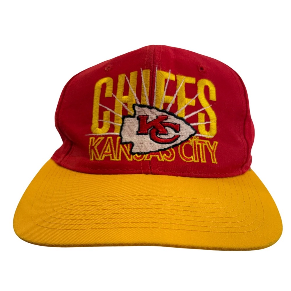Vintage Kansas City Chiefs Snapback Hat Team NFL AJD‎ Red Yellow Cap 90s Mens